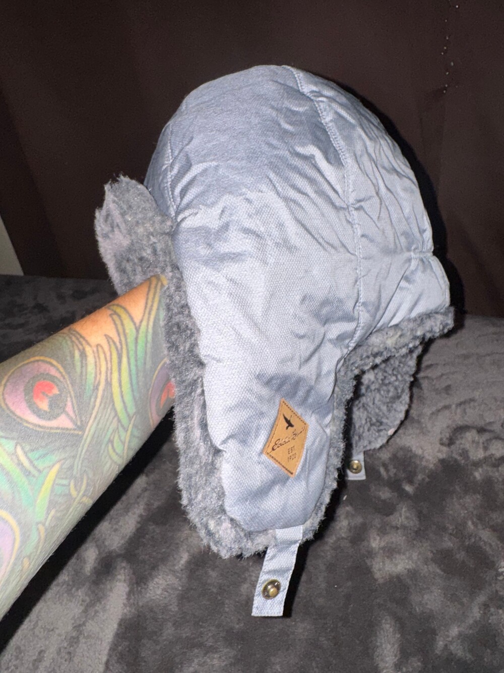 Eddie Bauer Gray Faux Fur Lined Winter Hat with Ear Flaps